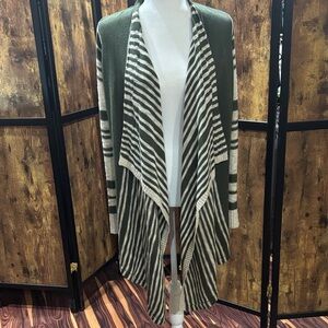 Pink Rose Olive and Beige Striped Cardigan